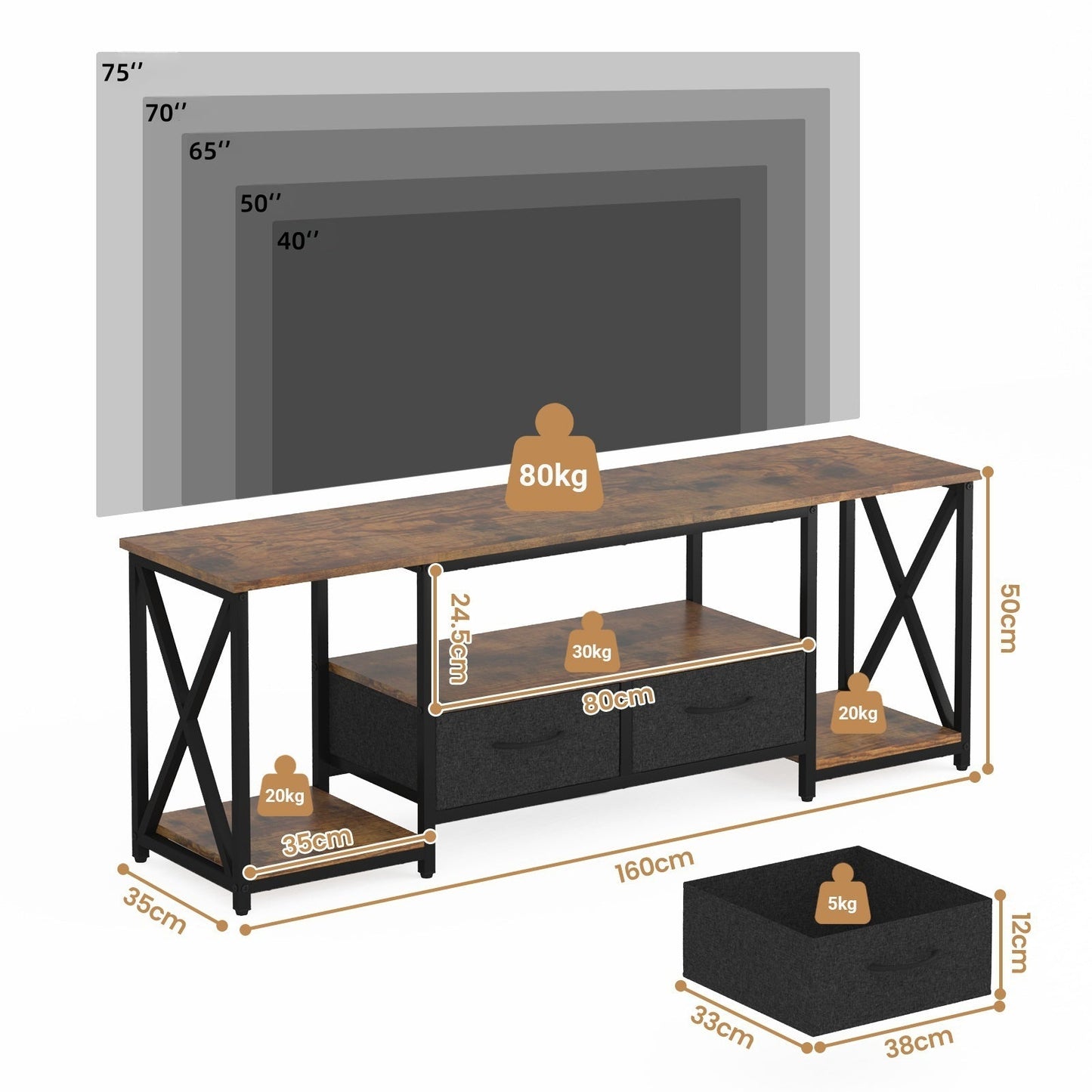 Advwin 160cm TV Cabinet Entertainment Unit with Storage