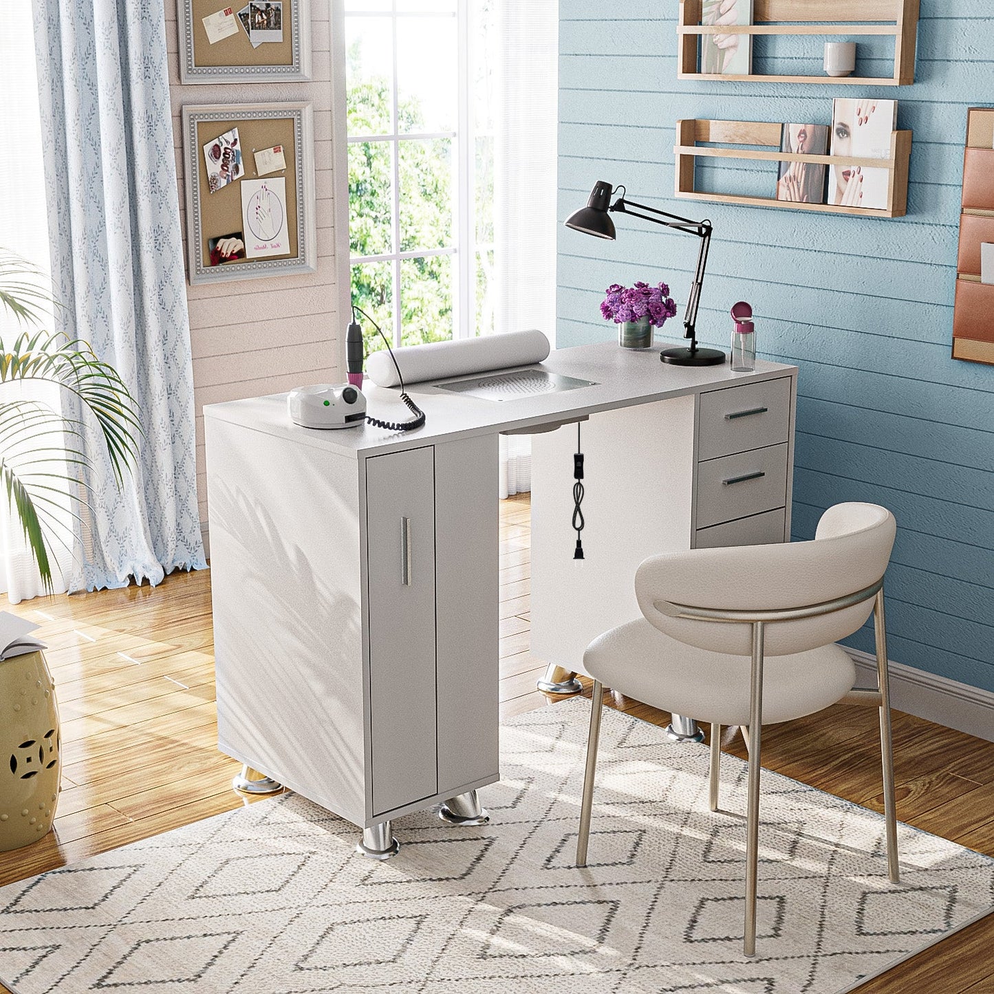 Advwin Manicure Table with Dust Collector White