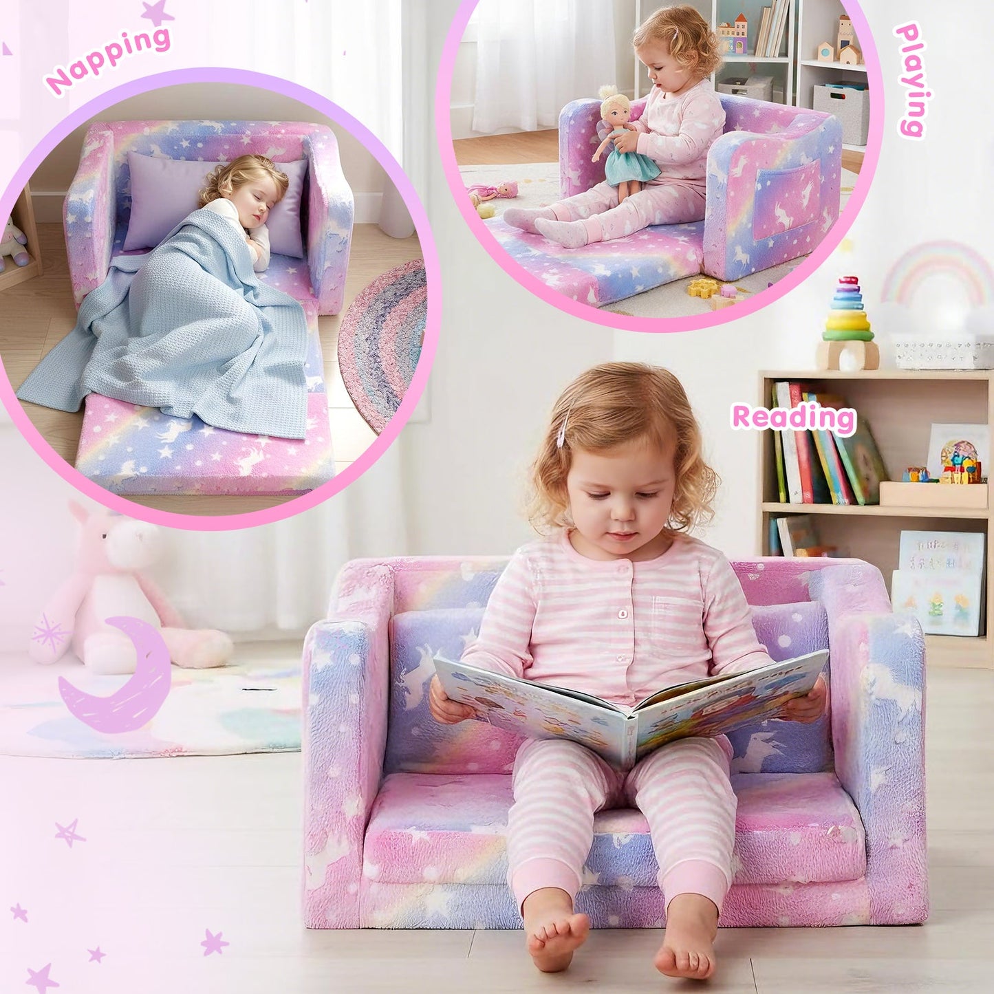 Advwin 2-in-1 Toddler Couch Folding Sofa Bed Convertible