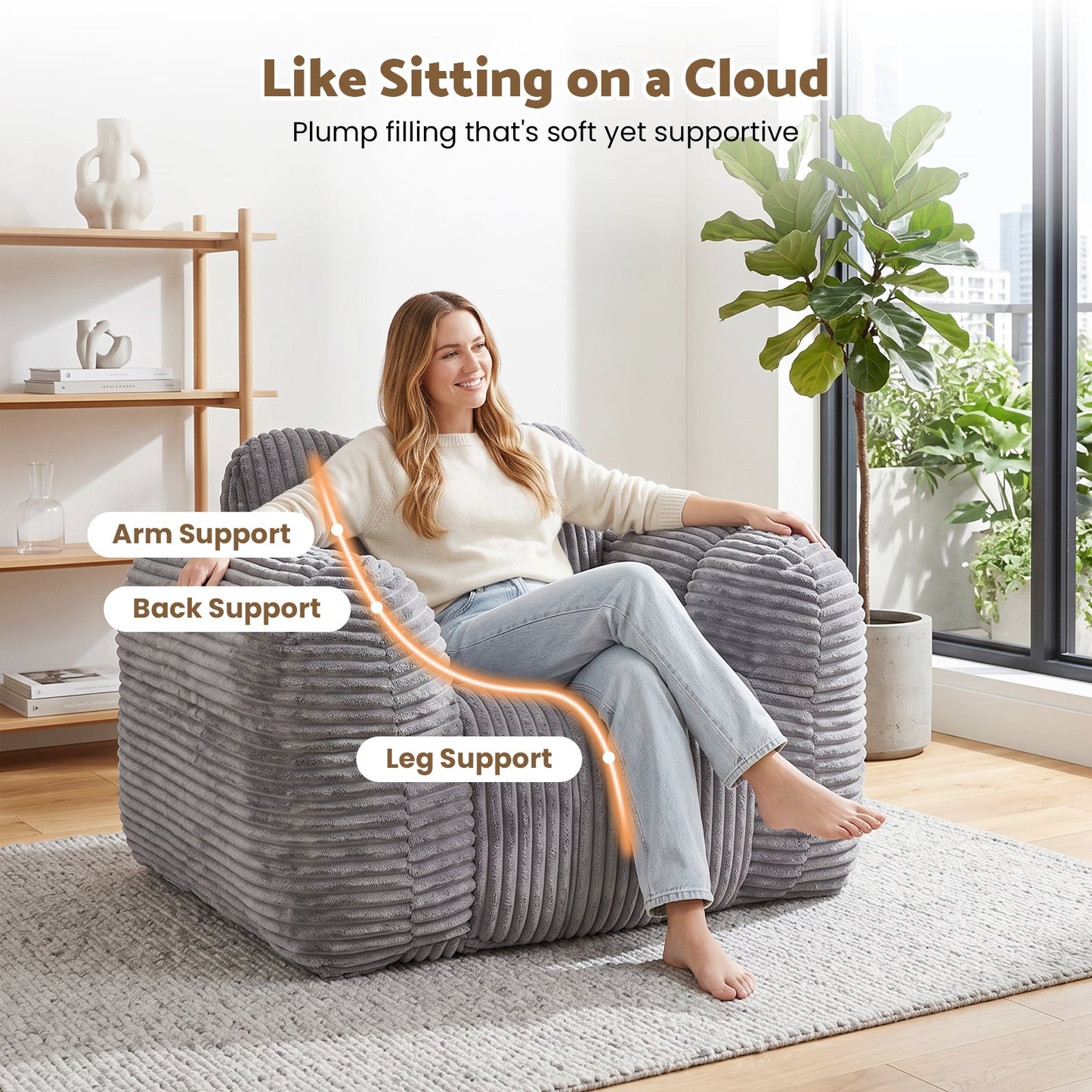 Advwin Bean Bag Chair Sofa w/ Armrests & Handle