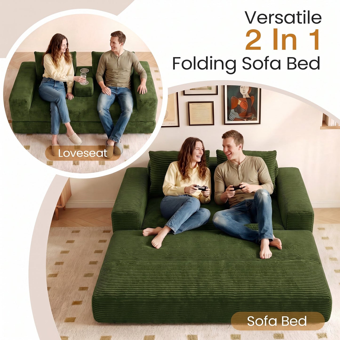 Advwin Folding Sofa Bed 2 in 1 Convertible Floor Sofa