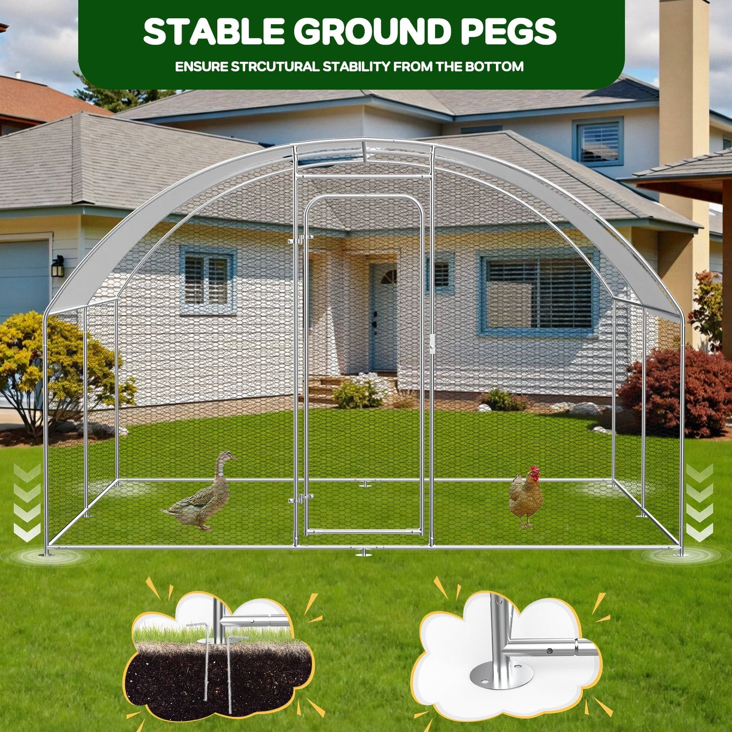 Advwin Outdoor Walk-in Large Metal Chicken Coop