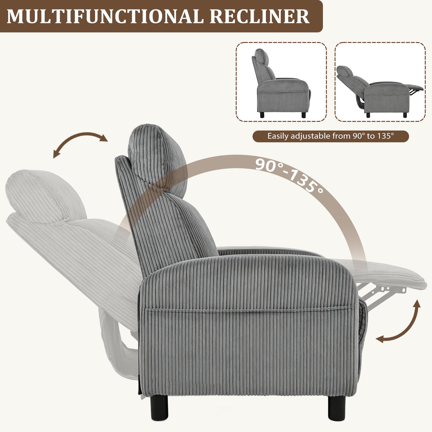 Advwin Recliner Chair with Adjustable Backrest & Footrest