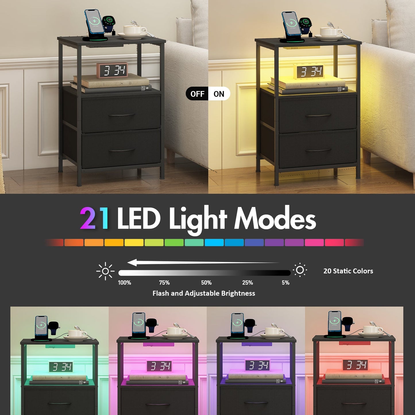 Advwin LED Bedside Table 60cm