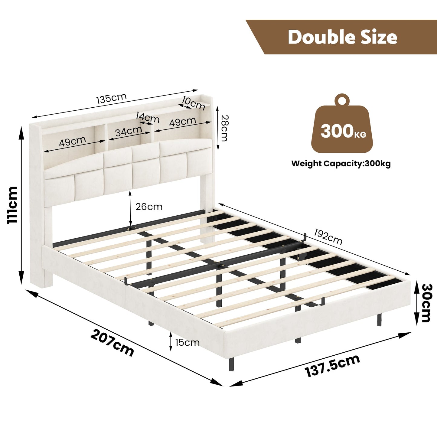Advwin Velvet Floating Bed Frame with LED Lights