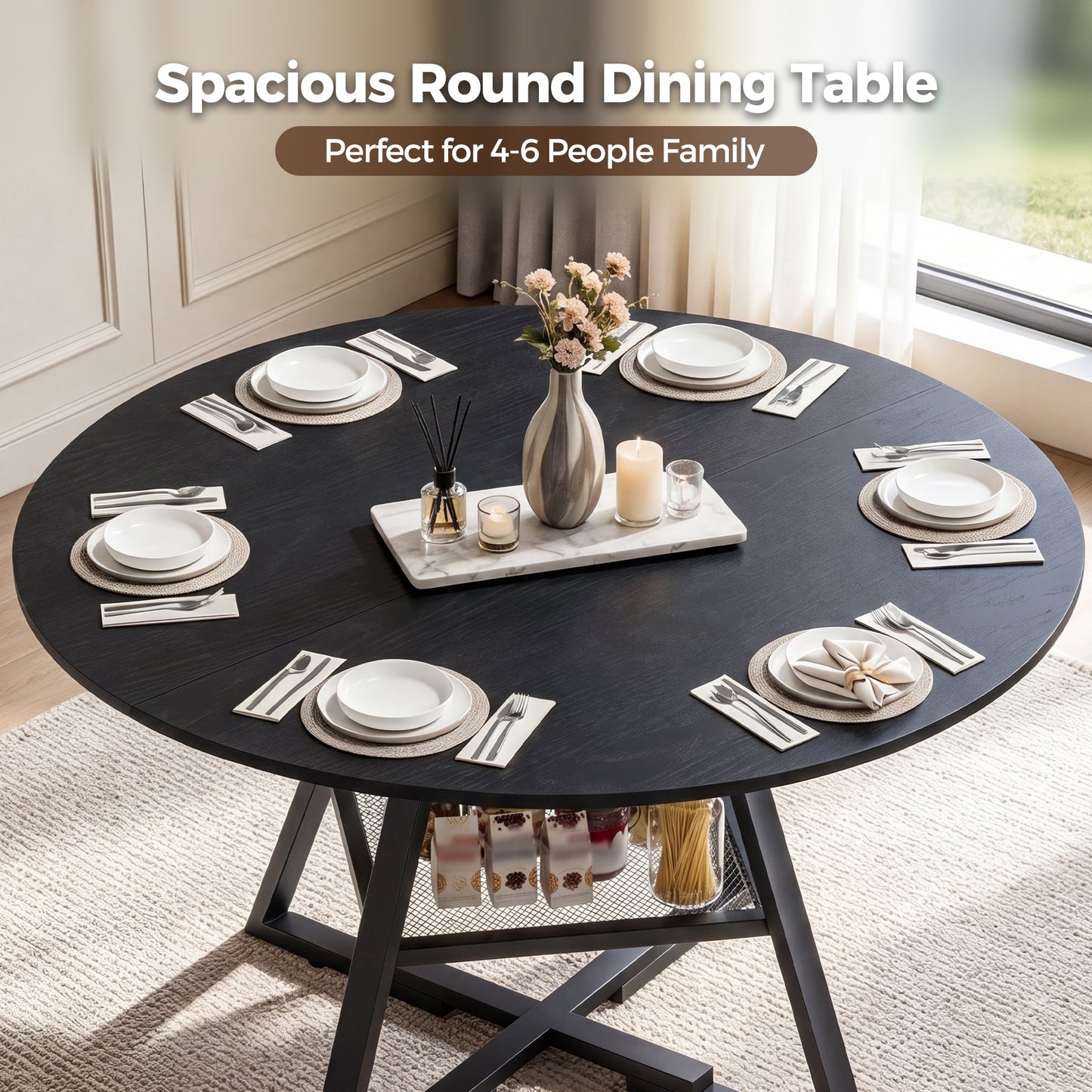 Advwin 107cm Round Dining Table 4-6 Seater