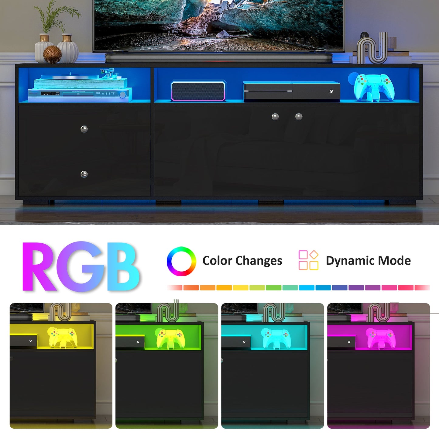 Advwin 140cm LED TV Cabinet Media Console Black