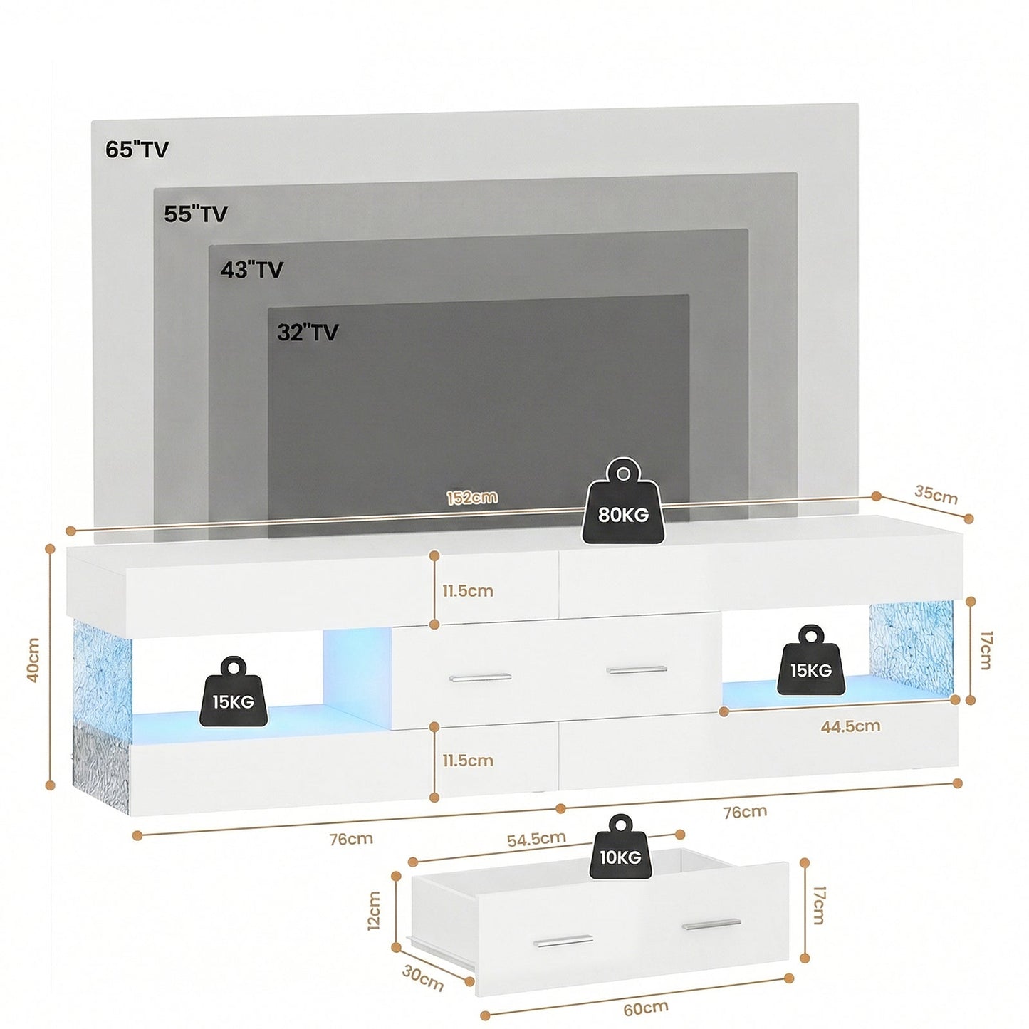 Advwin LED TV Unit 152cm with Water Corrugated Side Panels