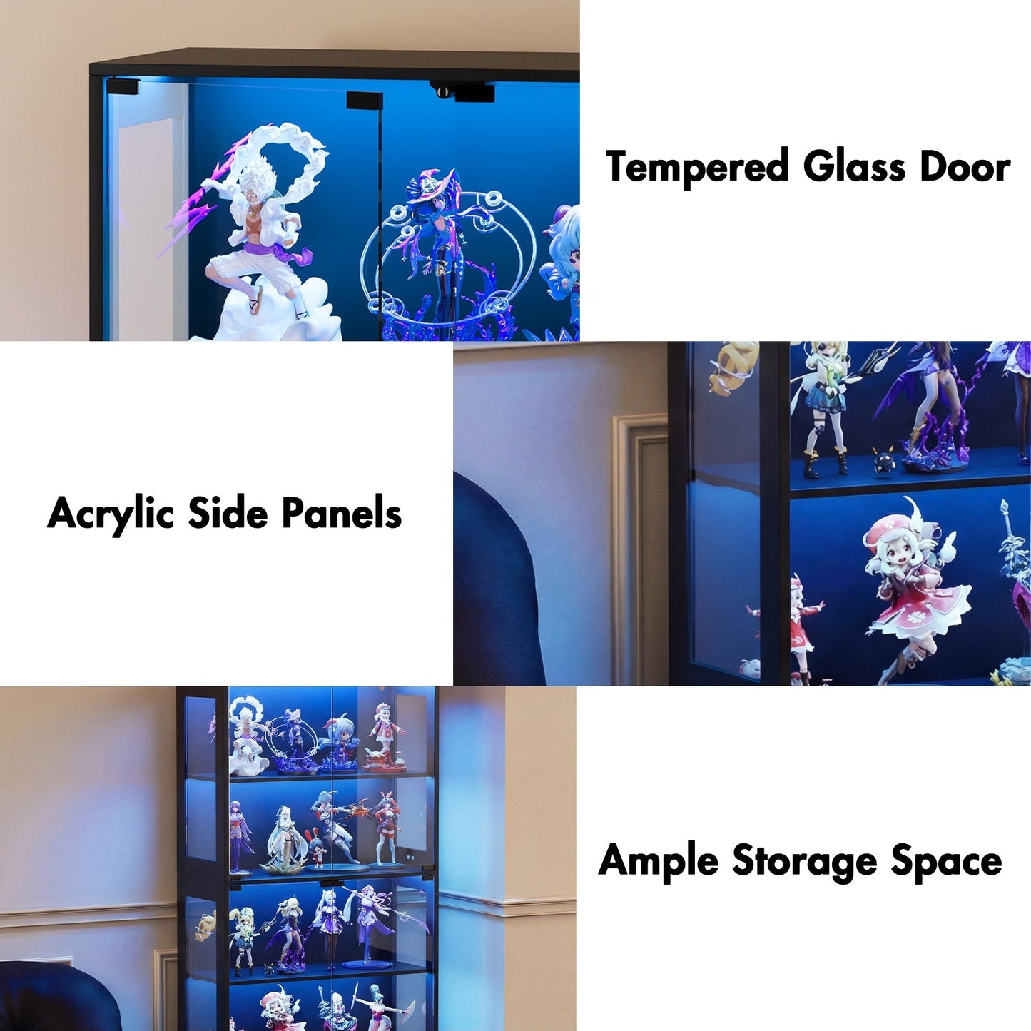 Advwin 4 Tier Glass Display Cabinet LED Storage Bookshelf