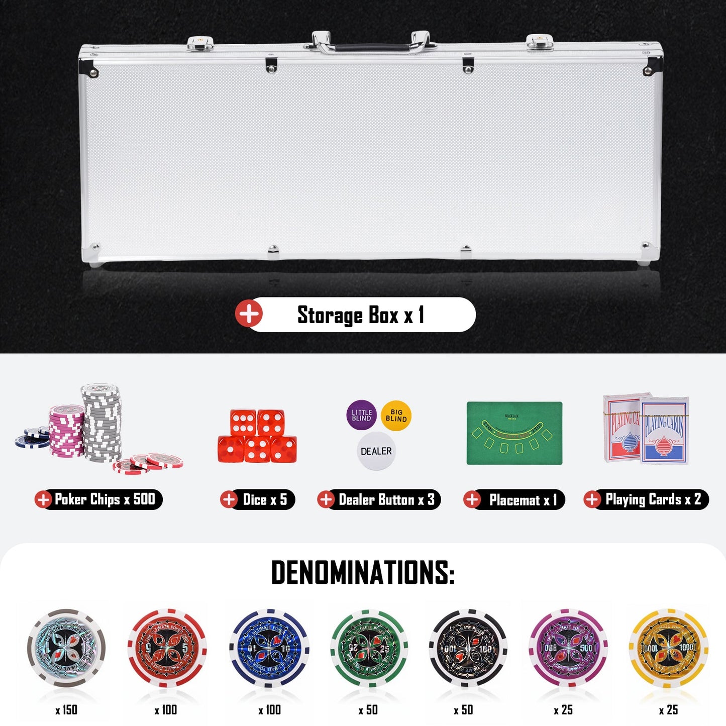 Advwin 500PCS Poker Chips Set Poker Set with Denominations