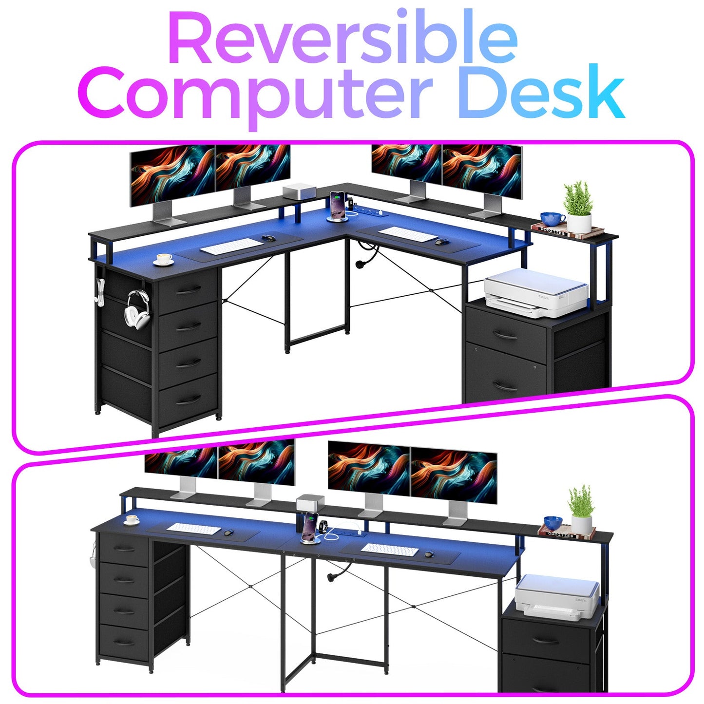 Advwin L Shaped Gaming Desk with Monitor Stand