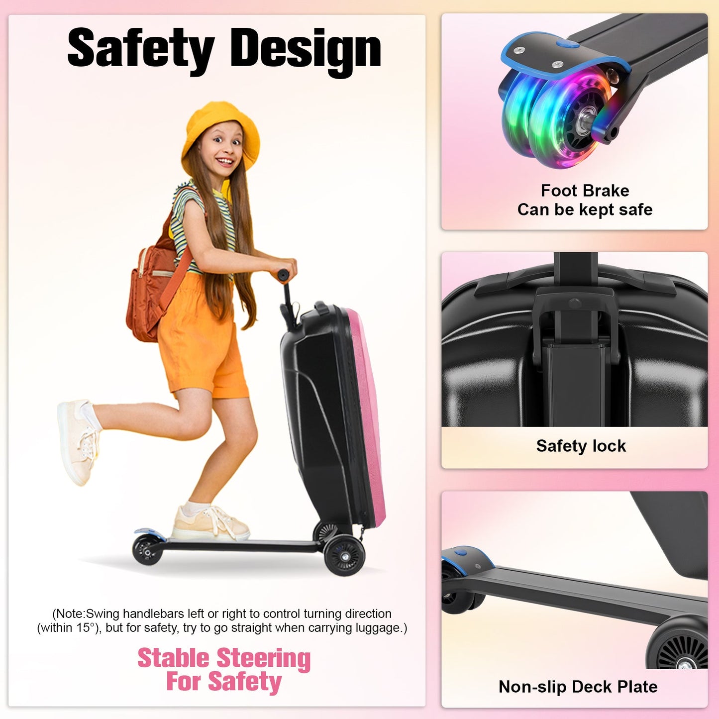 Advwin 2-in-1 Foldable Scooter Suitcase LED Wheels