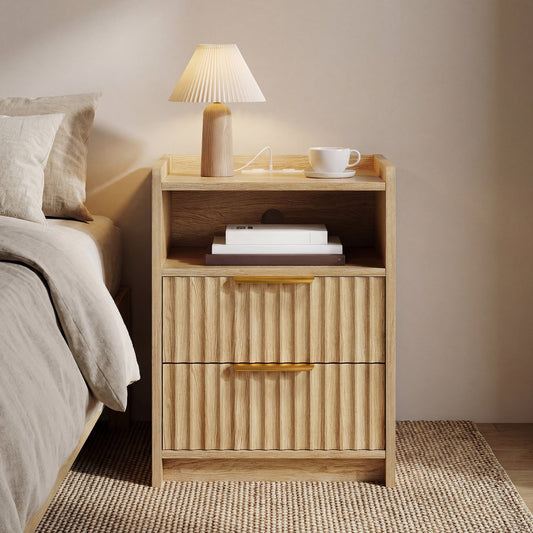 Advwin Bedside Table with Charging Station Nightstand
