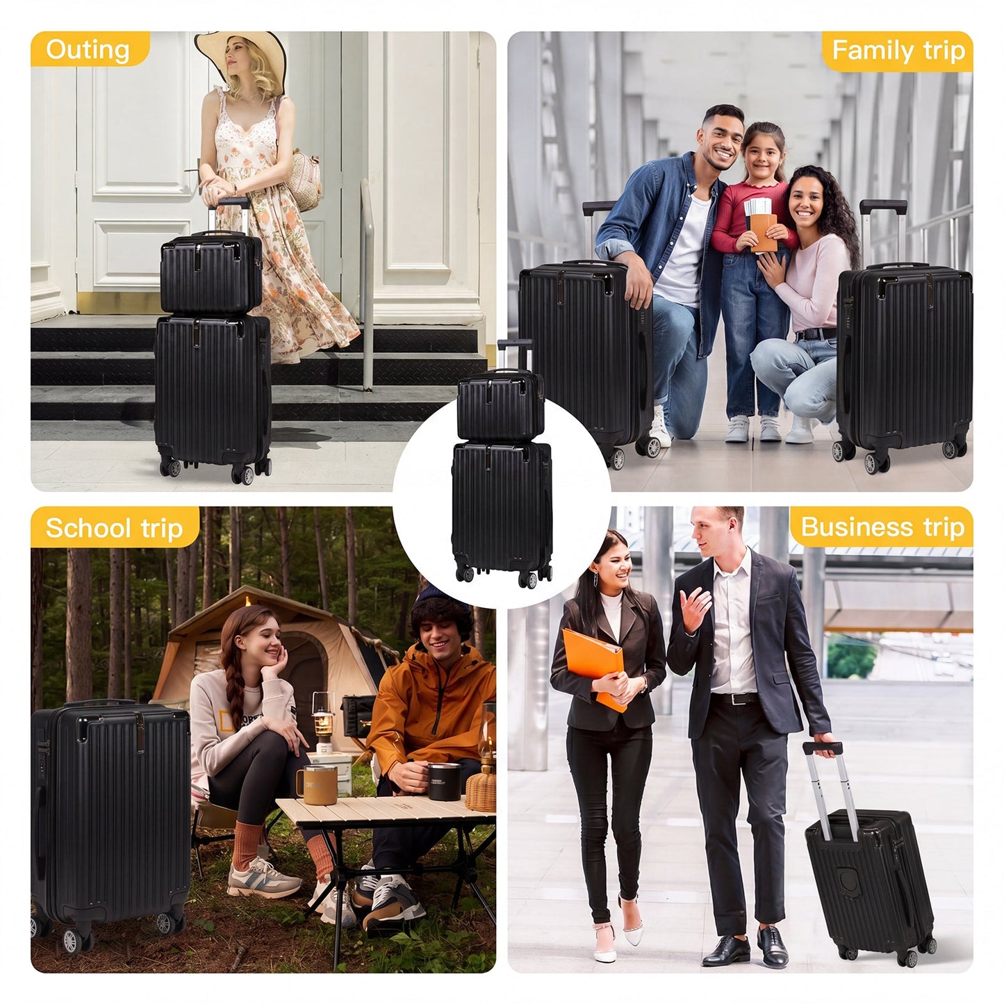 Advwin 20"+14" Hardshell Luggage Set with Power Bank Pocket