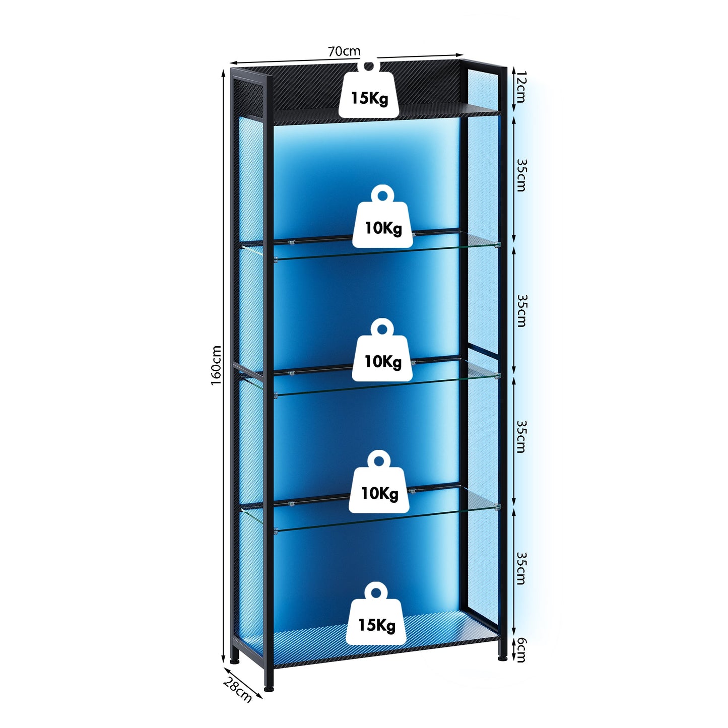 Advwin 5-Tier LED Display Cabinet with Open Shelves