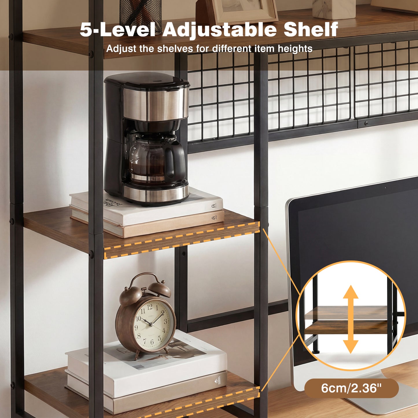 Advwin 3-Tier Desktop Organizer with Hooks Rustic Brown