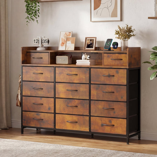 Advwin 14 Fabric Drawer Dresser with Charging Station