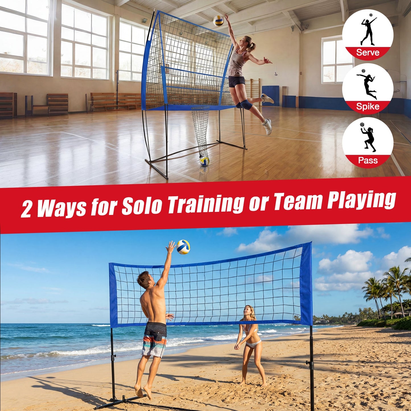 Advwin Volleyball Training Net 3-Level Adjustable Height