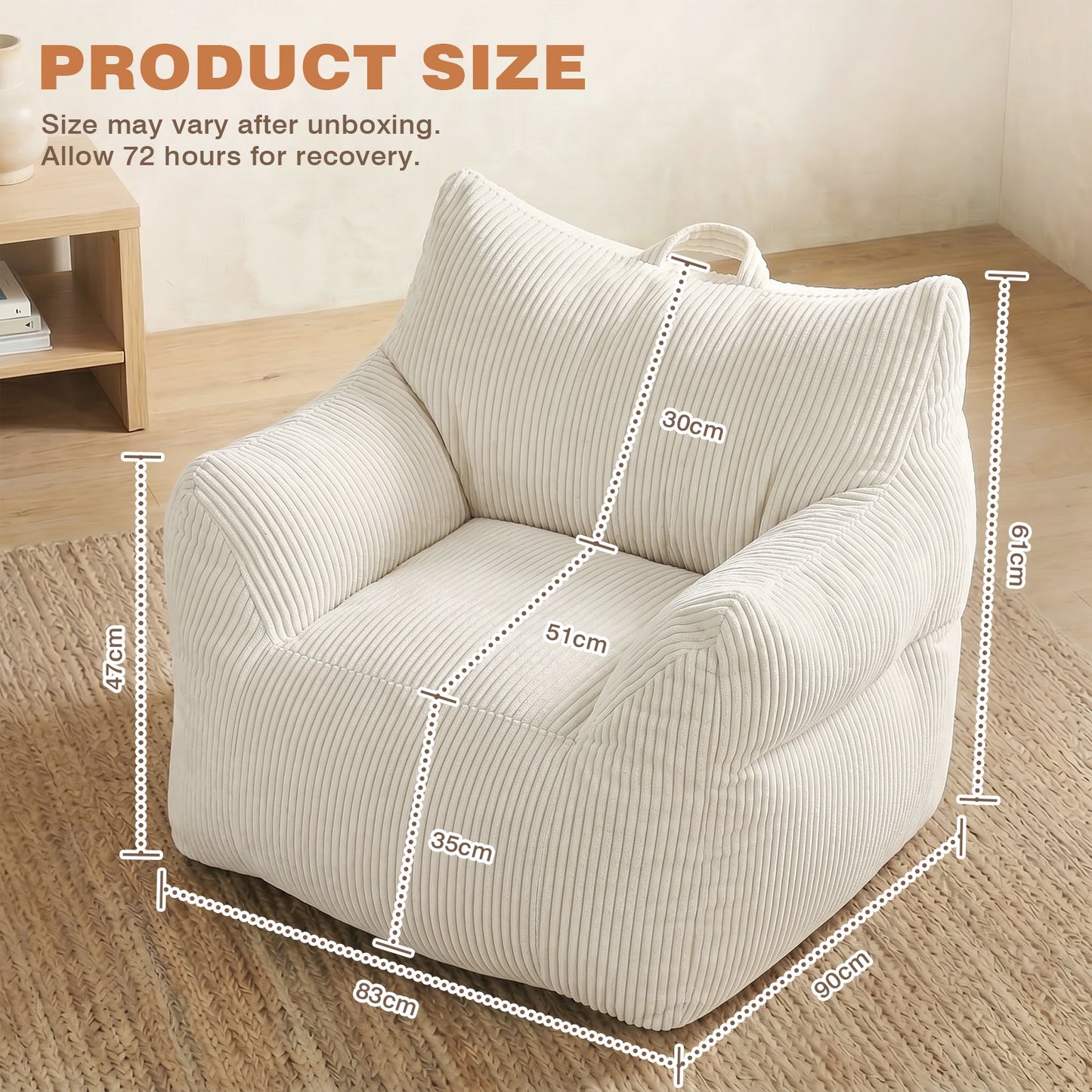 Advwin 83*90cm Corduroy Bean Bag Chair with Backrest