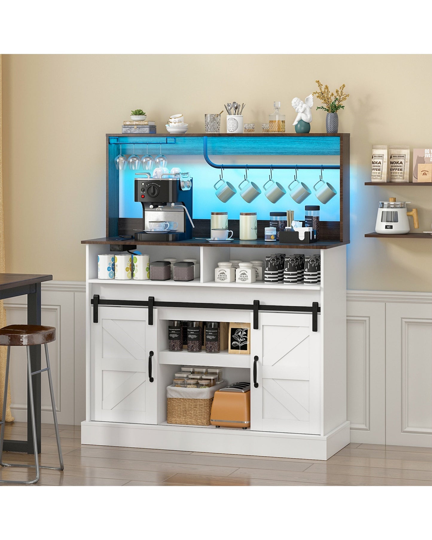 Advwin Farmhouse LED Sideboard Buffet Storage Cabinet