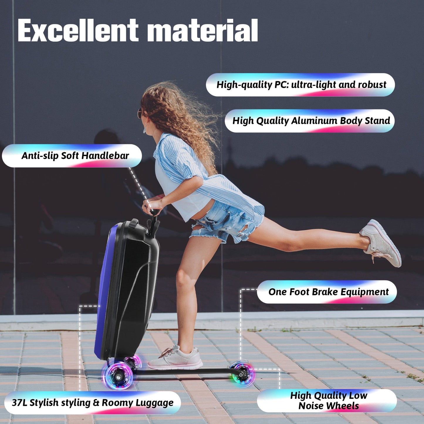 Advwin 2-in-1 Foldable Scooter Suitcase LED Wheels