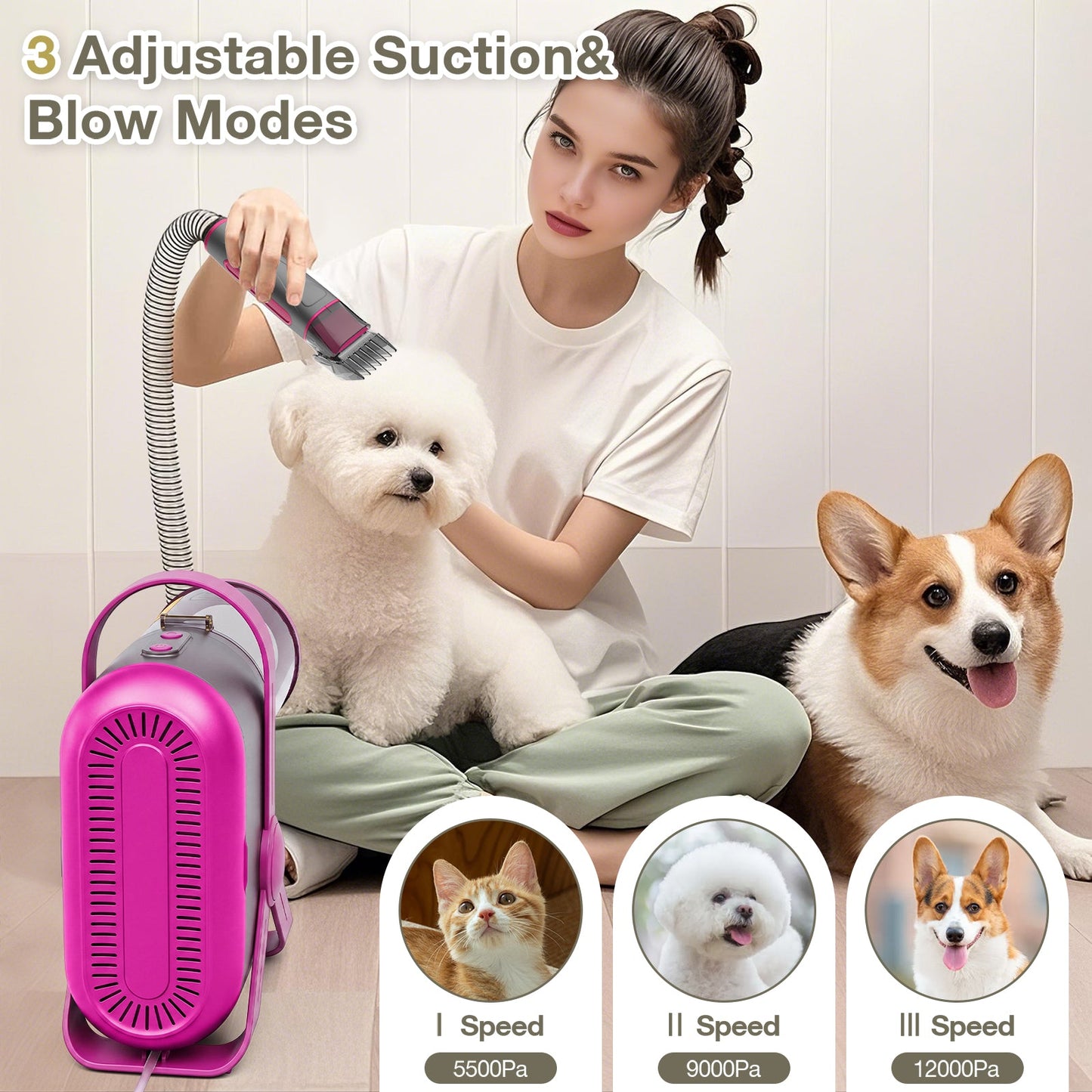 Advwin 9-in-1 Pet Grooming Vacuum Kit & Hair Dryer