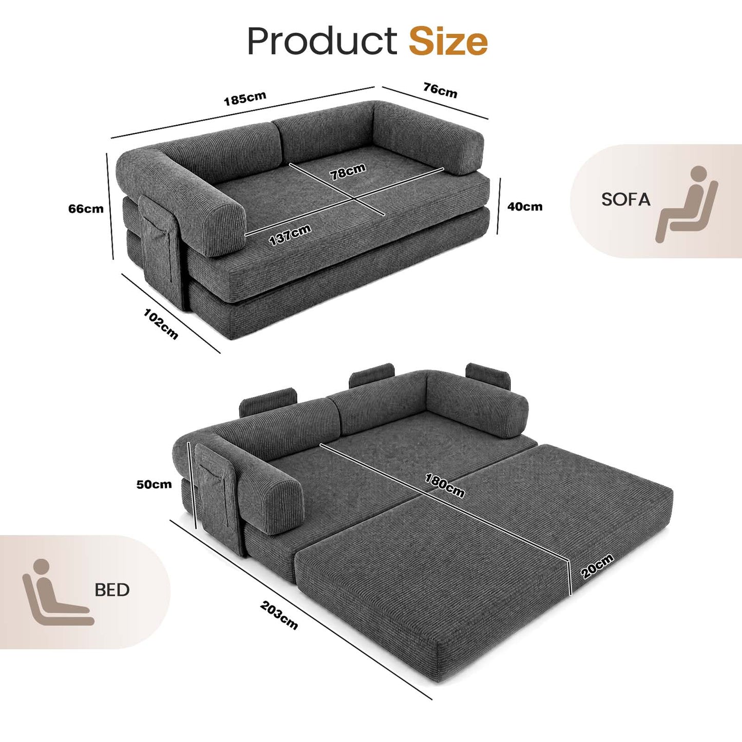 Advwin 5-in-1 Convertible Folding Loveseat Sofa Bed