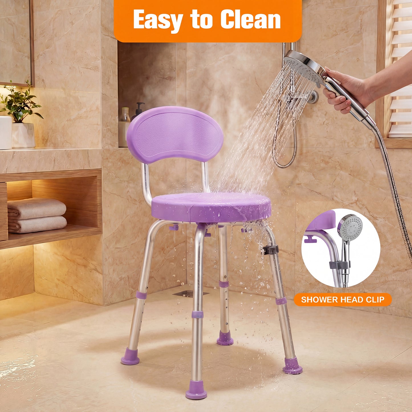 Advwin Adjustable 360° Swivel Shower Chair for Seniors