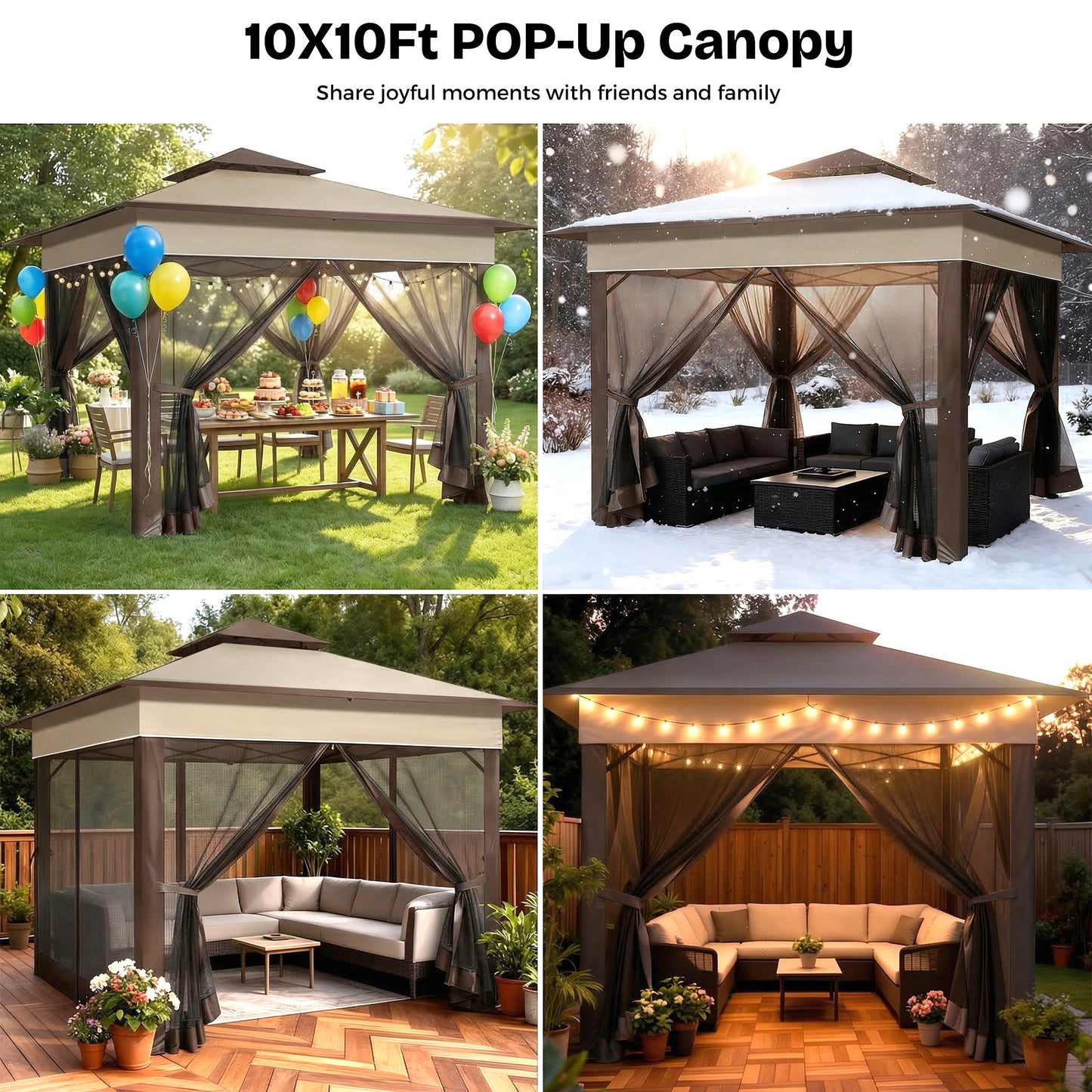 Advwin 3.3x3.3m Double Roof Gazebo Marquee with Mesh Panels