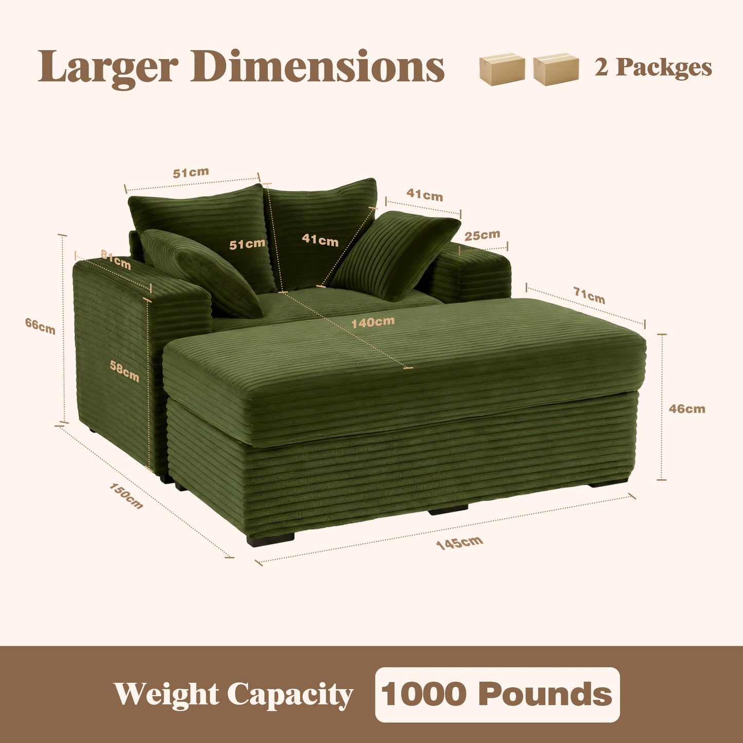 Advwin 146cm Chaise Lounge Chair with Storage Ottoman