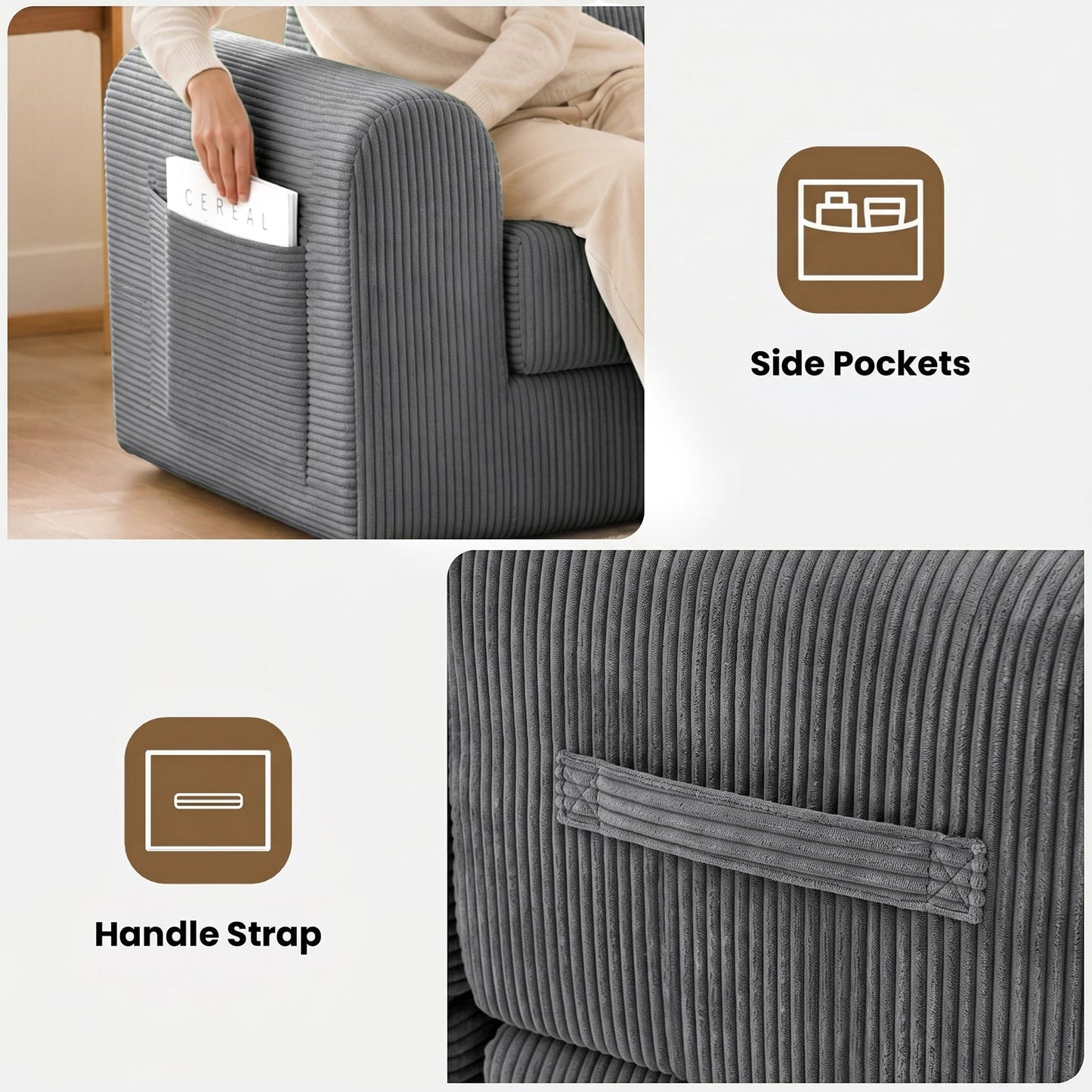 Advwin 172cm Modular Corduroy 3-in-1 Sofa Lounger