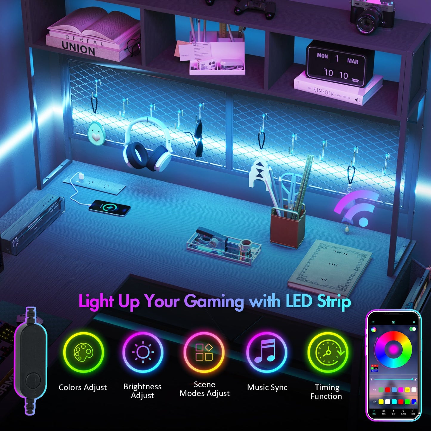 Advwin L Shaped Gaming Desk with LED Lights