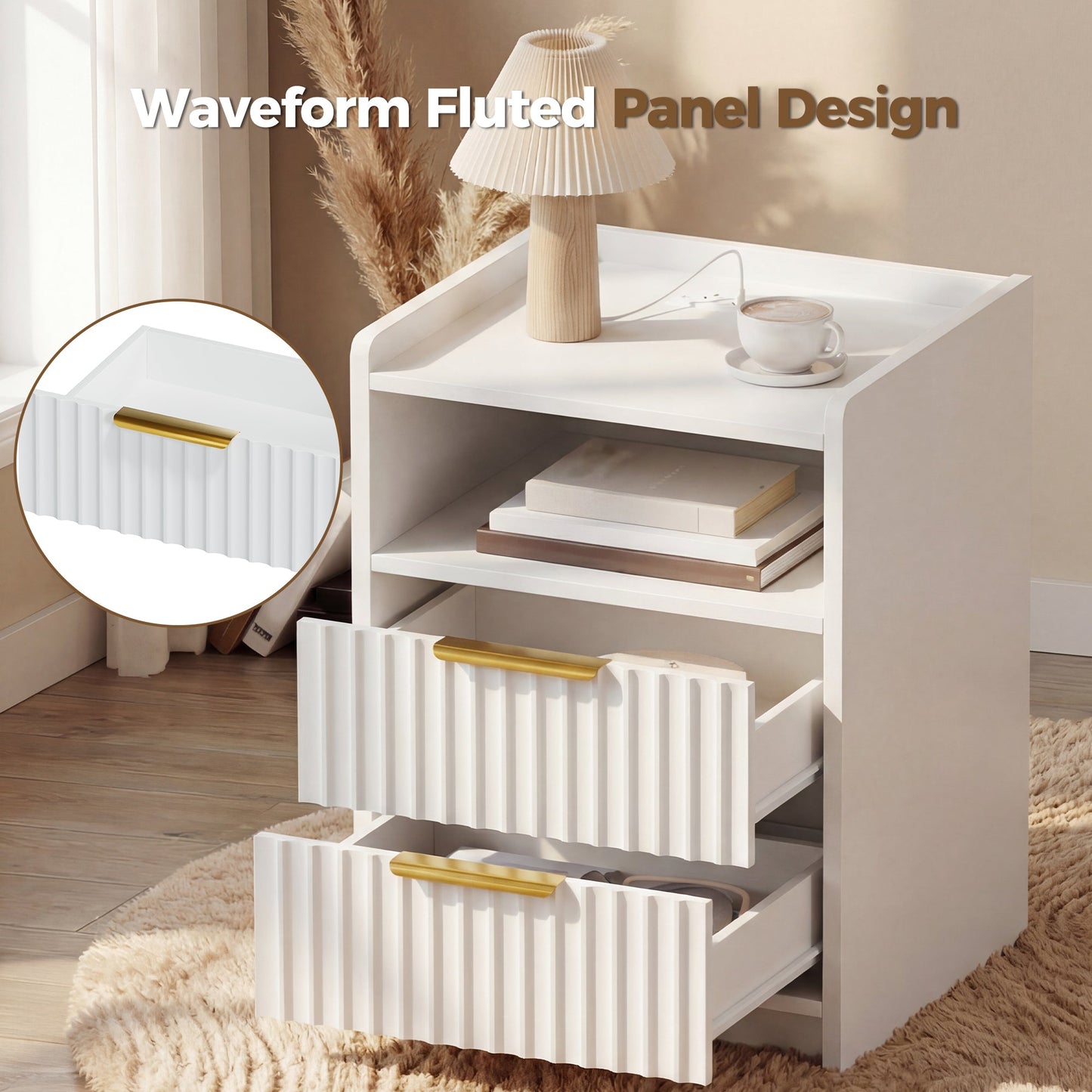 Advwin Bedside Table with Charging Station Nightstand