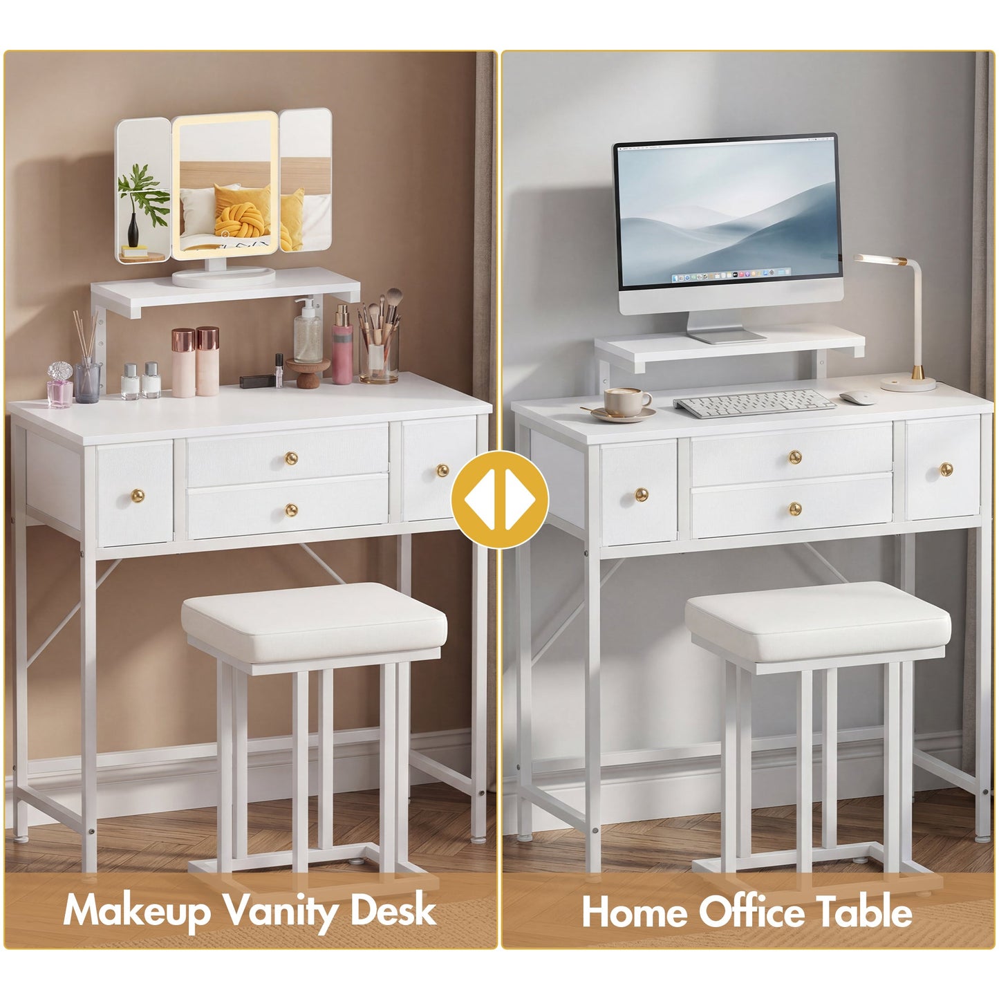 Advwin Dressing Table with LED Mirror Height-Adjustable Stand