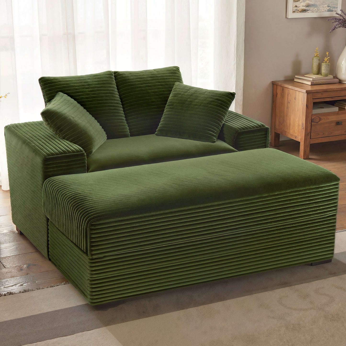 Advwin 146cm Chaise Lounge Chair with Storage Ottoman