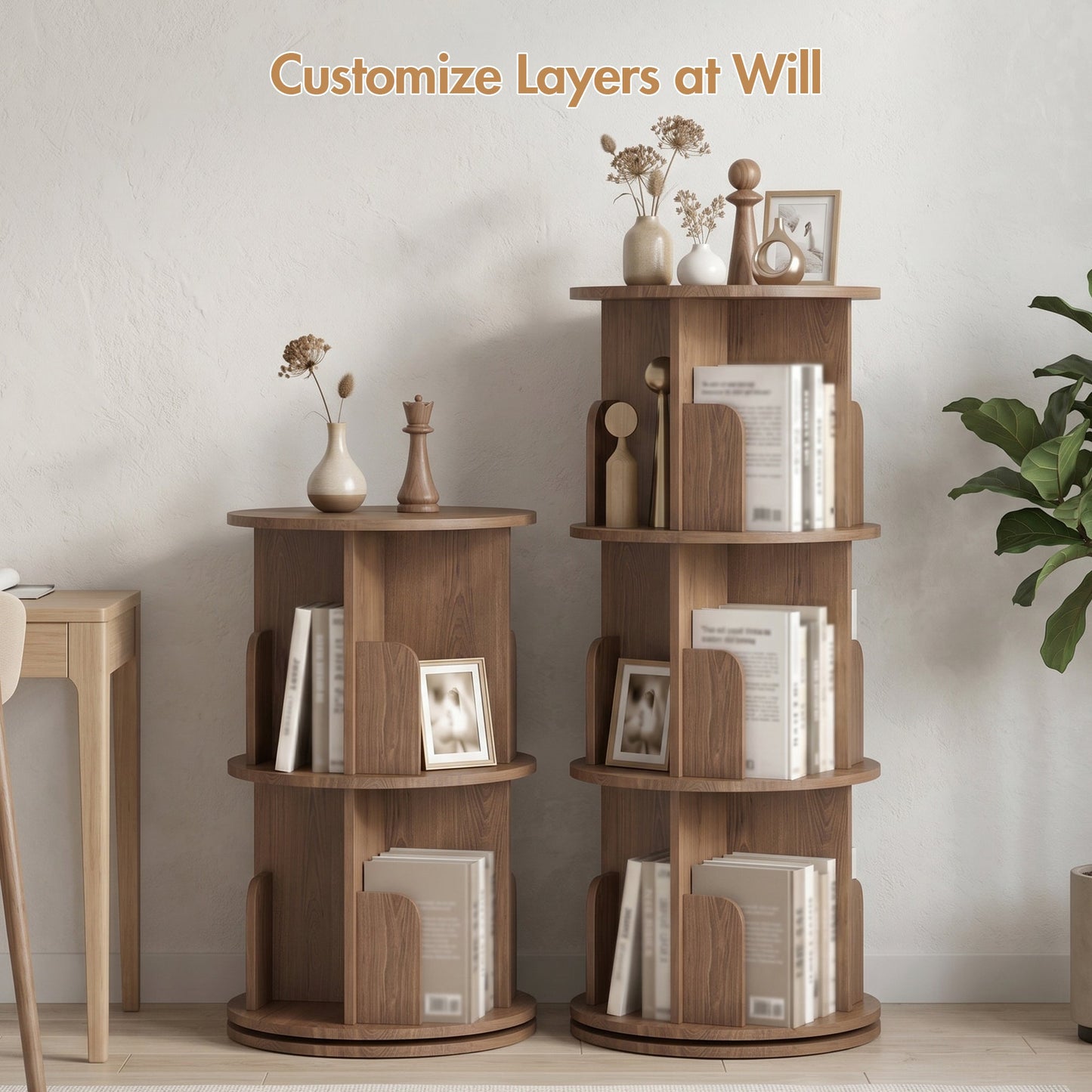 Advwin 3-Tier 360° Rotating Bookshelf Brown