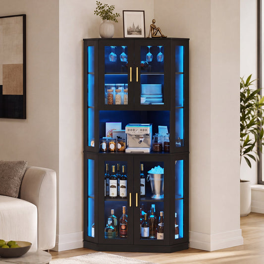 Advwin Corner Bar Cabinet with LED & Wine Glass Rack