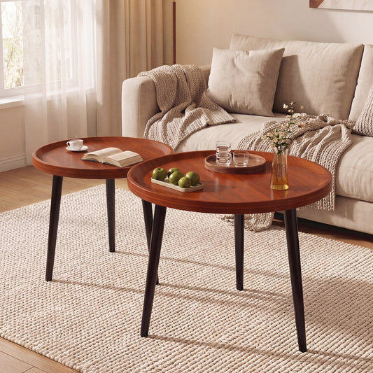 Advwin Walnut Nesting Coffee Tables Set of 2