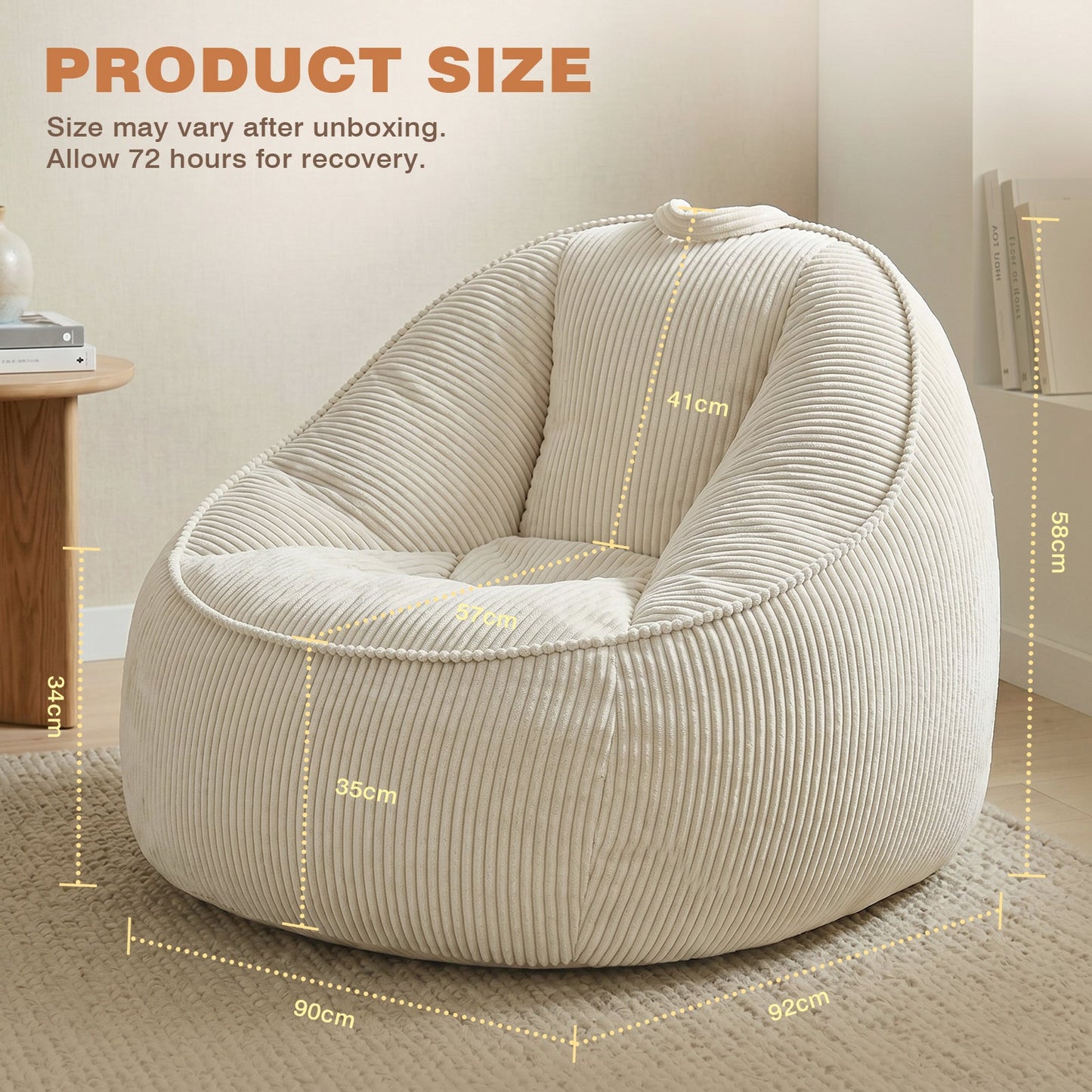 Advwin 90*92cm Corduroy Beanbag Sofa with Backrest