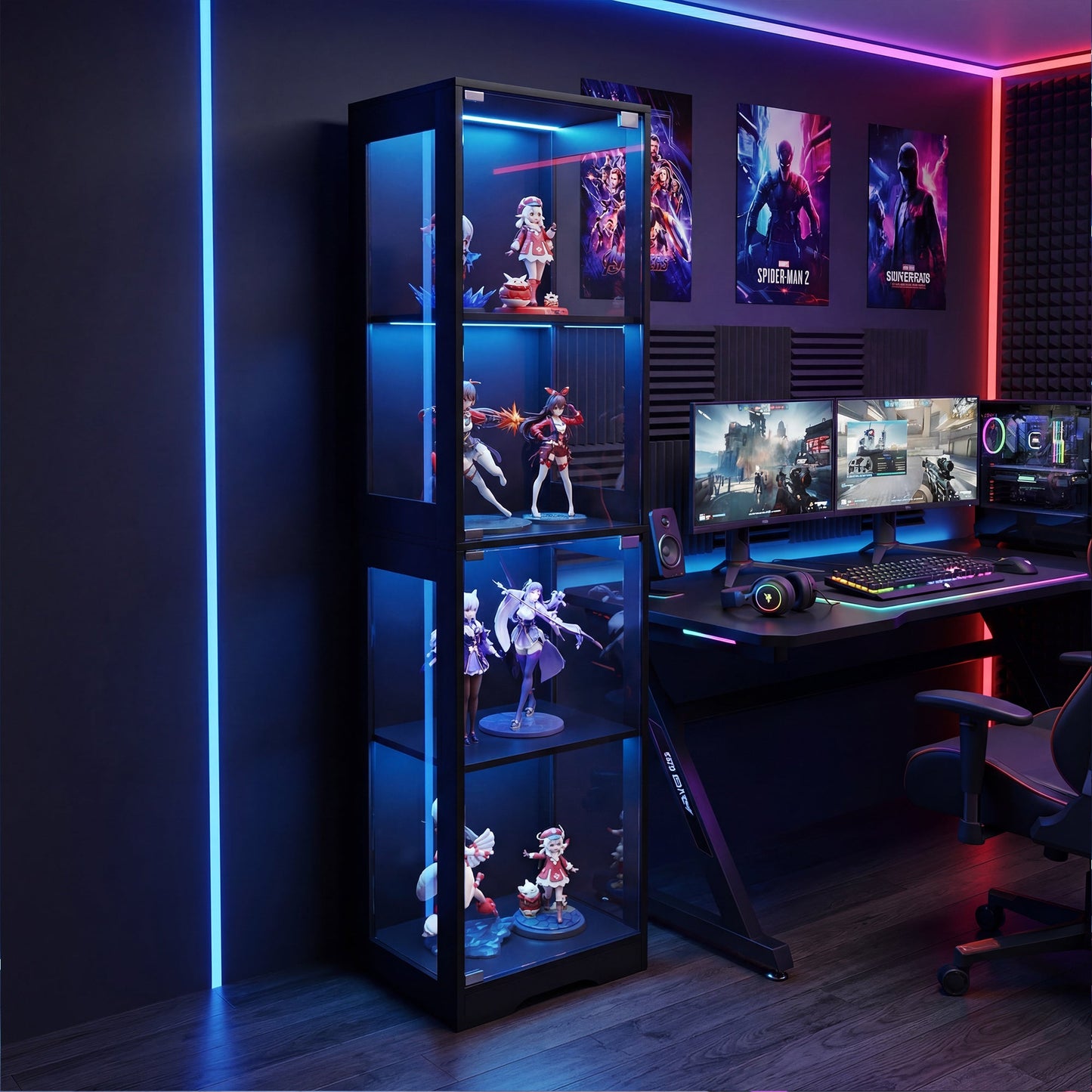 Advwin 4 Tier LED Glass Display Cabinet 160cm