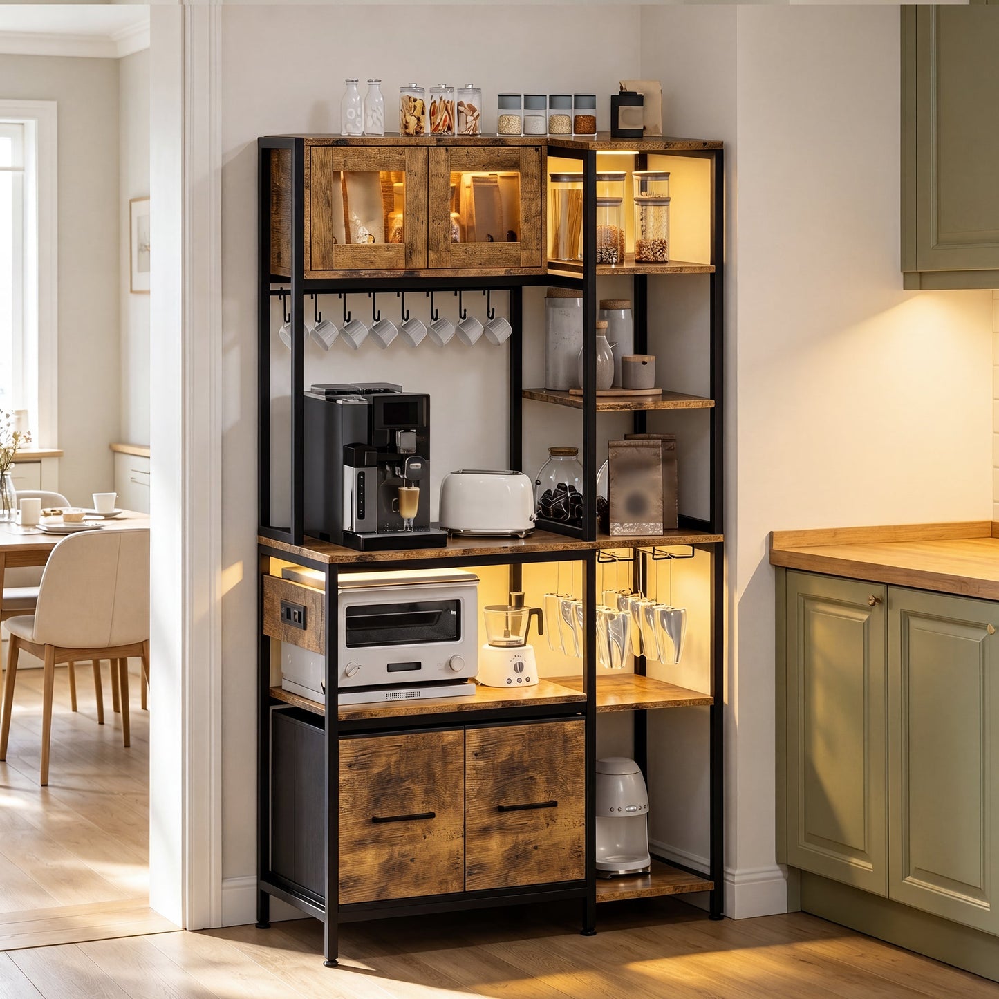 Advwin Bakers Rack with Power Outlet & LED Light