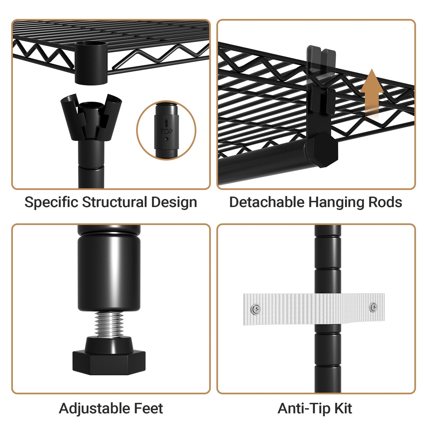 Advwin Portable Closet Wardrobe with 4 Rods & 9 Shelves