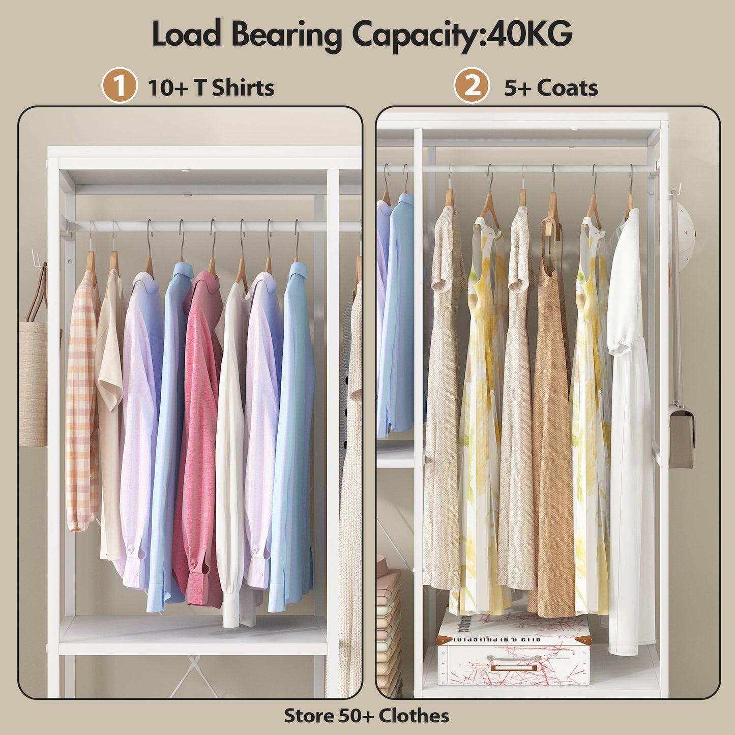 Advwin Clothes Rack with Fabric Dresser Drawers White
