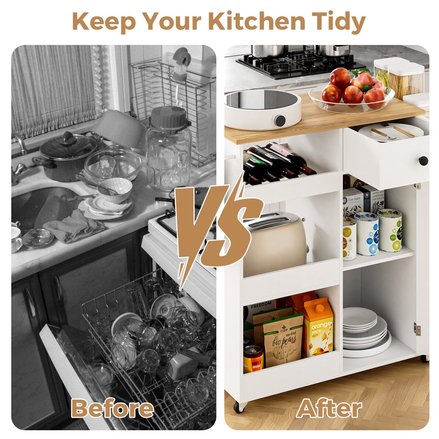 Advwin Kitchen Island Cart on Wheels with Charging Station