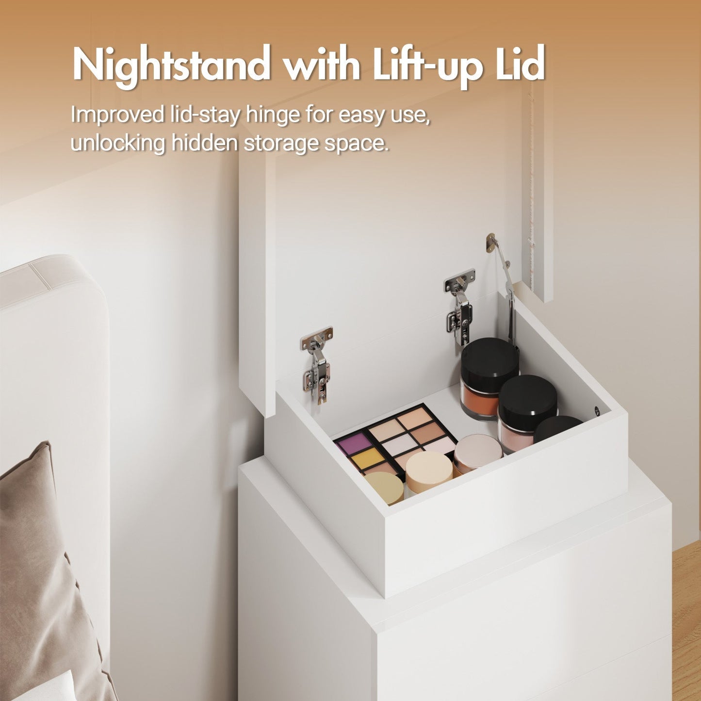 Advwin Set of 2 Bedside Table With Nightstand LED