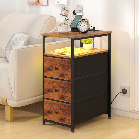 Advwin LED Narrow Bedside Table with Charging Station