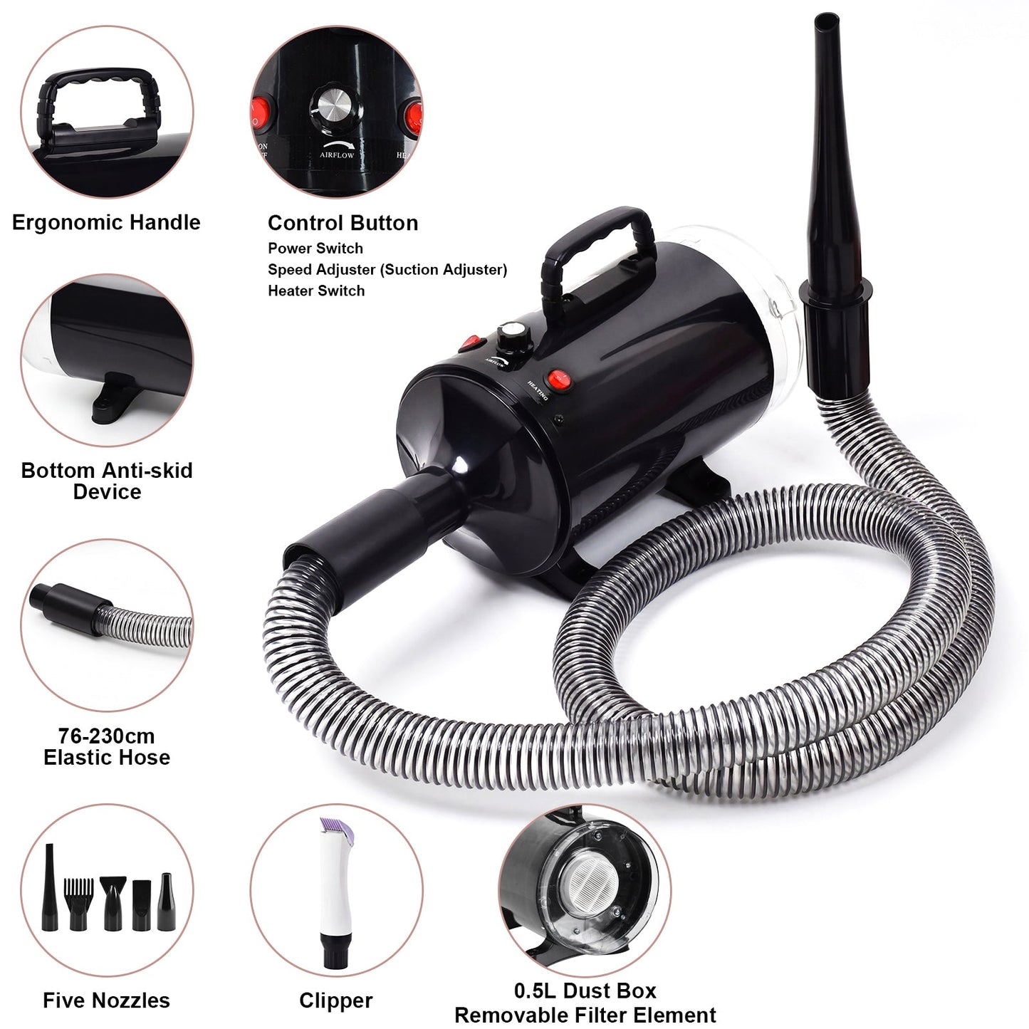 Advwin 3-in-1 Pet Dryer Grooming Vacuum & Clipper