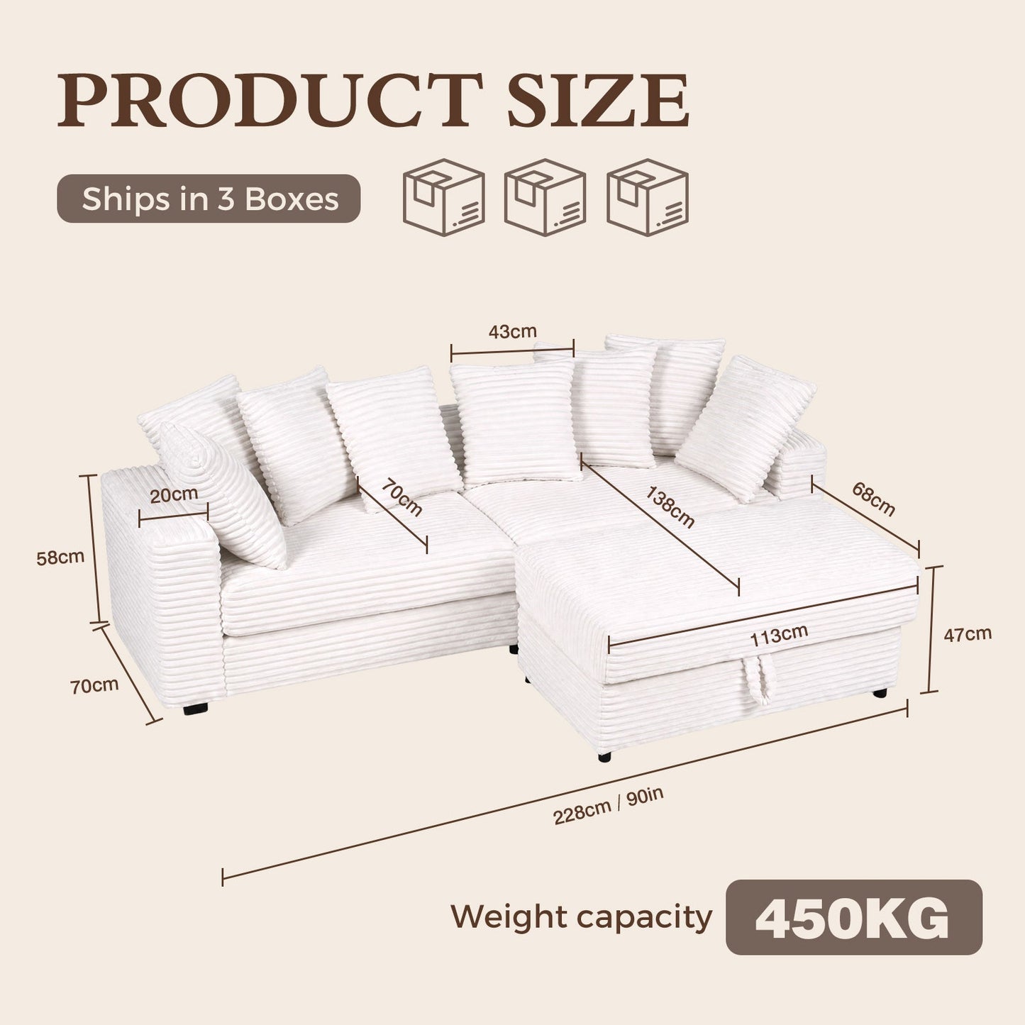 Advwin 228cm L-Shaped Modular Cloud Sofa w/ Storage Ottoman