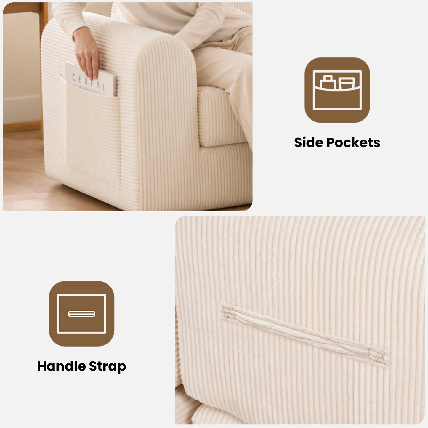 Advwin 300cm Corduroy 4-Seater Modular Sofa Bed