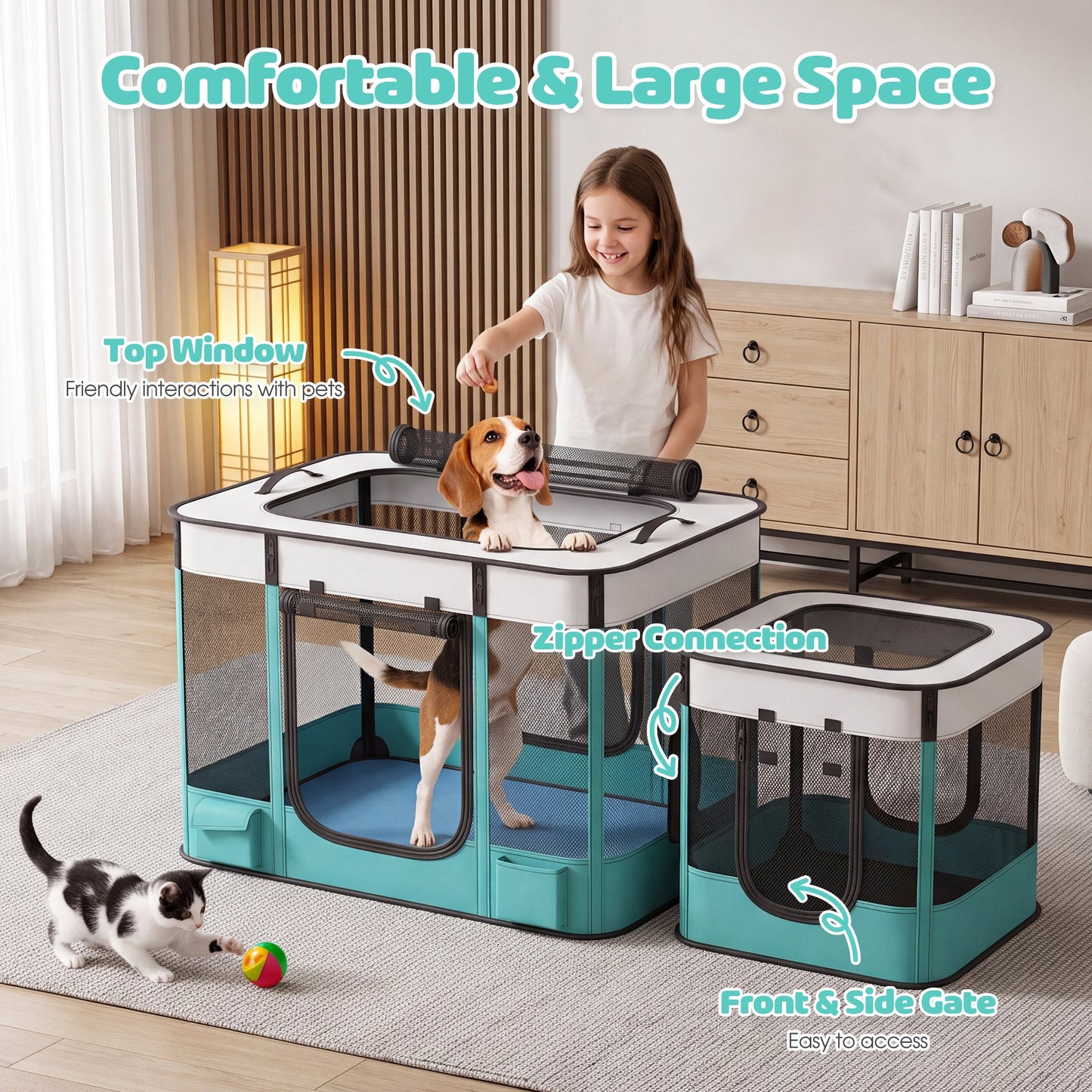 Advwin 2-in-1 Foldable Pet Playpen for Dogs & Cats